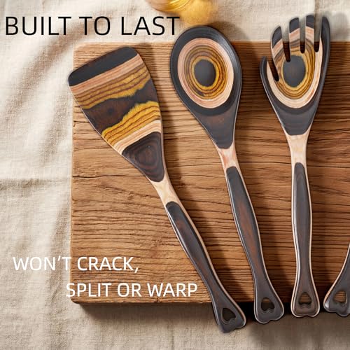 7PCS Pakkawood Kitchen Utensil Set | Heart-Shaped Wooden Spoons for Cooking | Heat-Resistant Wooden Spoons | Kitchen Essential Gift | Tuscan Brown - color: Tuscan Brown-7PCS Heart-Shaped Handles