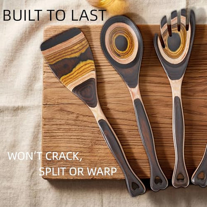 7PCS Pakkawood Kitchen Utensil Set | Heart-Shaped Wooden Spoons for Cooking | Heat-Resistant Wooden Spoons | Kitchen Essential Gift | Tuscan Brown - color: Tuscan Brown-7PCS Heart-Shaped Handles