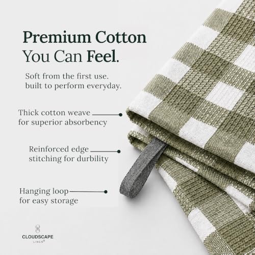 CSL Premium Kitchen Towels Set of 6,Highly Absorbent,Quick Dry,18x28,Green | Cotton, Soft and Lint-free, Hanging Loop, Holds up Wash After Wash, Fresh Tone, Suits any style, Great Bundle Value - color: Olive - Waffle, size: 6 Pack