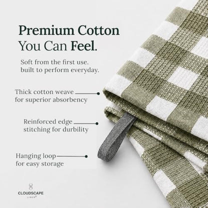 CSL Premium Kitchen Towels Set of 6,Highly Absorbent,Quick Dry,18x28,Green | Cotton, Soft and Lint-free, Hanging Loop, Holds up Wash After Wash, Fresh Tone, Suits any style, Great Bundle Value - color: Olive - Waffle, size: 6 Pack