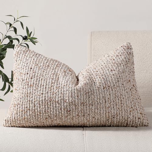 14x24 Beige Lumbar Pillow Cover Textured Boucle Striped Chic Morden Boho Accent Farmhouse Rectangular Decorative Couch Pillow Case for Home Decor Bed Sofa Living Room - color: Beige, size: 24" x 14" (Pack of 1)