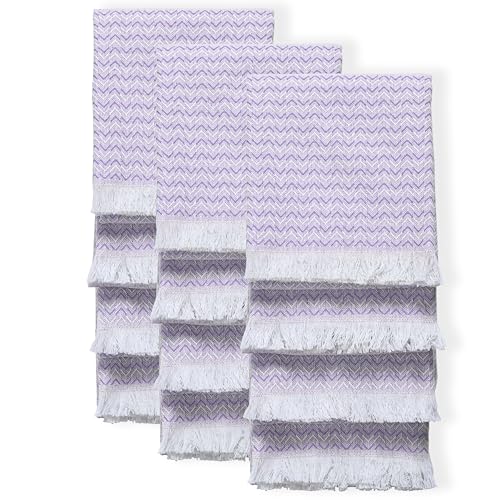 TWINY threads Set of 12 100% Cotton Kitchen Towels, 16"x26" (Lavender) | Chevron Weave Dish Cloths & Rags, Soft, Absorbent, Quick Dry, Washable, Reusable Tea Towel for Baking, Cleaning & Drying Use - color: Chevron, Lavender, size: 26" x 16" (Set of 12)