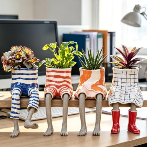 DOLSAO Leggy Pot Funny Planter Set，4 Pack Resin Hanging Leg Flower Pots, Sculpture Fun Unique Carved Cute Skirt Shape Suitable for Modern Indoor Outdoor Plant Lovers Succulents, Bonsai, Desktop Decor