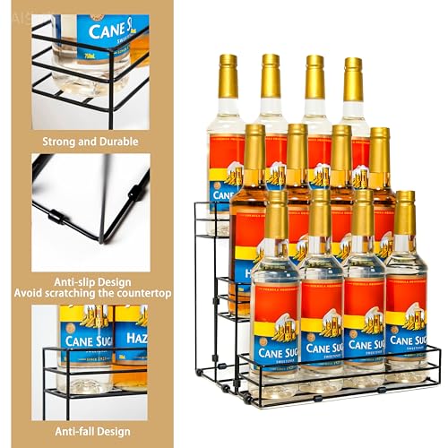 12 Bottles Coffee Syrup Organizer, 3 Tier Syrup Stand, Syrup Rack | Coffee Syrup Holder for Coffee Bar Station, Syrup Rack Organizer,Wine Rack for Countertop, Bottle Rack for Cocktail, Dressing - size: 3-Tier