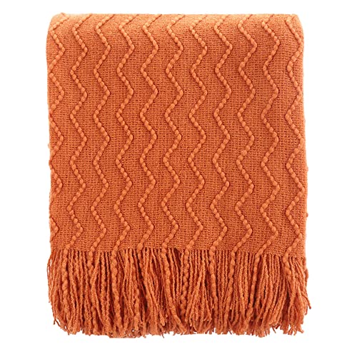 BATTILO HOME Burnt Orange Throw Blanket for Couch, Decorative Fall Throw Blanket with Tassels Halloween Throw Fall Decor, 50"x60" - color: Burnt Orange