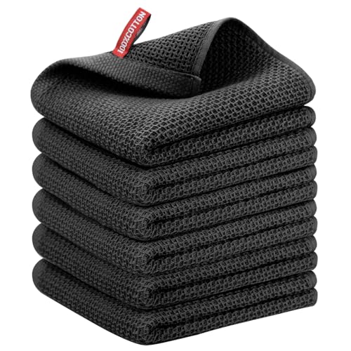 Nialnant Kitchen Hand Towels, 13 x 28 Inches, 100% Cotton | Dish Towel for Home, Soft Dish Cloth for Kitchen, Super Absorbent Tea and Bar Towels - color: Black, size: 13 x 28 - 6 Pack
