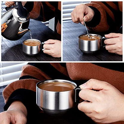 SZCXTOP 6.8 Oz Stainless Steel Coffee Cups Set of 4 Mug,Stackable Double Heat Insulation Metal Coffee Mugs with Stand Rack,Perfect for Cold Drinks or Hot Drink (4)