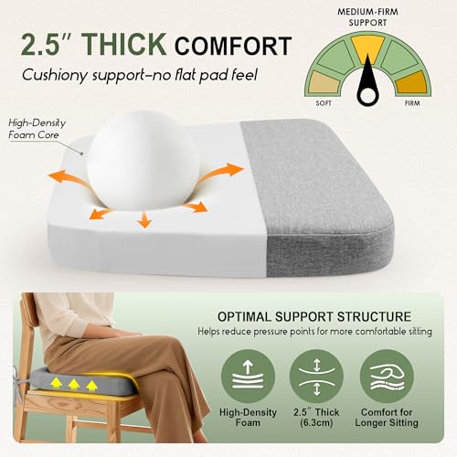 kingphenix Chair Cushions for Dining Chairs, Set of 4, 2.5 Inches Thick | High-Density Foam Kitchen Chair Cushions with Ties, Non-Slip Bottom and Removable Machine-Washable Covers, 17 x 16 in, Gray - color: Gray, size: 4 Count(Pack of 1)