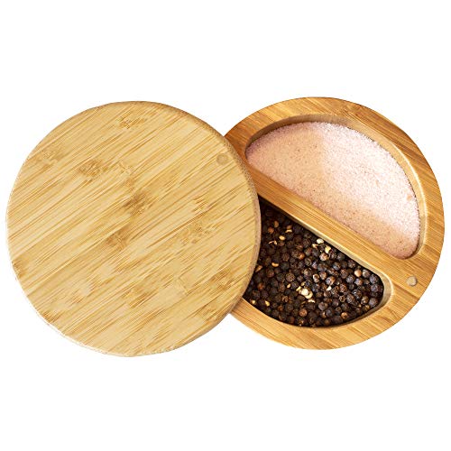 Totally Bamboo Salt Keeper Duet, 2-Compartment Salt and Pepper Container | Salt and pepper bowls keep favorite seasonings within easy reach. Bamboo salt cellar has swivel lid and 8 oz capacity. - style: Salt Keeper Duet
