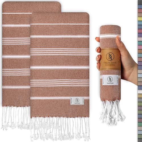 Ossano Decorative Turkish Hand Towels - Thin & Cozy - Set of 2 (30" x 18") - for Guest Bathroom & Powder Room - Multifunctional as - Face Towel for Bathroom, Face Cloths, Kitchen Towels - Brick - color: Brick