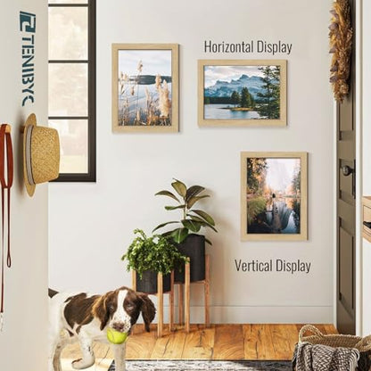 12x16 Oak Picture Frame 3 Pack, Natural Wood Grain, HD Tempered Glass, Wall Hanging - color: Oak, size: 12 X 16, style: 3 Pack