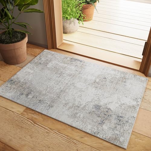 2x3 Washable Small Rugs for Entryway: Area Rug Non Slip Door Mat Indoor Entrance Soft Low Pile Throw Rugs for Inside Front Door Floor Bedroom Bedside Kitchen Nursery Kids Room Entry Home Office - color: Purple and Cream, size: 2' x 3' (Rectangular)