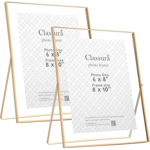 Gold 8x10'' Floating Picture Frame Set of 2,For Photo Sizes (5x7'',6x8'',7x9''),Beautiful Metal Beaded Edge Frames Adjustable Tabletop/Shelf Photo Frame,Classy Gift Choice for Wedding - color: Gold, size: 8x10'' (2PK)
