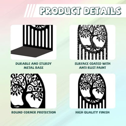 5.3"x4.3"x7.9" Metal Bookends, Heavy Duty Book Ends for Shelves | Tree Of Life Pattern Theme Cast Iron Book Supports, 1 Pair Decor Stoppers for Desk, Library, Office & Home Shelves - style: Tree Of Life Pattern