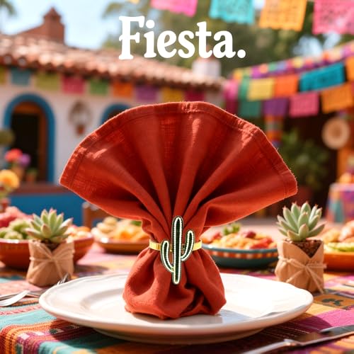 Cactus Mexican Napkin Rings Set of 6 Tropocal Prickly Pear Mexico Napkin Holders for Christmas New Year Cinco De Mayo Holiday Gatherings Desert Wedding Beach Party Dinner Table Decor - style: Cactus