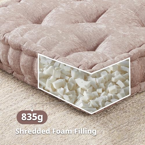 Intelligent Design Floor Pillow Meditation Cushion, 20x20 Blush | Sitting for Adults Yoga, Shredded Foam Filled, Chenille Tufted Cover, Handsewn Scalloped Edge, OEKO-TEX Certified - color: Blush