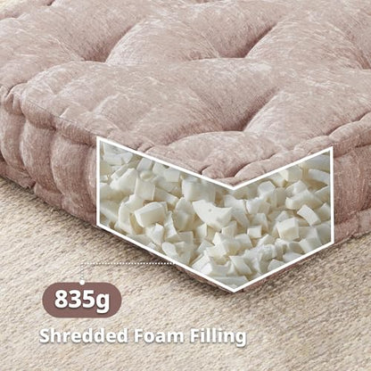Intelligent Design Floor Pillow Meditation Cushion, 20x20 Blush | Sitting for Adults Yoga, Shredded Foam Filled, Chenille Tufted Cover, Handsewn Scalloped Edge, OEKO-TEX Certified - color: Blush