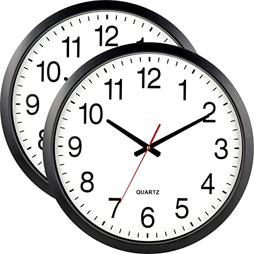 Bernhard Products Black Wall Clock Silent Non Ticking - XL 18 Inch, Set of Two Quality Quartz Battery Operated Round Easy to Read Home/Office/Classroom/School - color: Black, size: 18 Inch - 2 Clocks