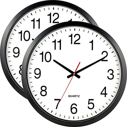Bernhard Products Black Wall Clock Silent Non Ticking - XL 18 Inch, Set of Two Quality Quartz Battery Operated Round Easy to Read Home/Office/Classroom/School - color: Black, size: 18 Inch - 2 Clocks