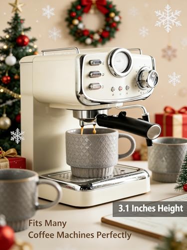 Gomakren Stackable Coffee Mugs Set of 4 Coffee Cups with Stand, Light Gray | 13oz Ceramic Embossed Grid Mugs, Black Metal Storage Rack, Lead-Free Dishwasher Safe, with Gold Spoons for Home Coffee Bar - color: Light Gray