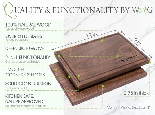 Personalized Hardwood Cutting Board - Housewarming, New Home, Real Estate Closing Gift - Best Gift Idea for Couples, New Homeowners, Family, Friends - USA Made - House with Chimney Design 106