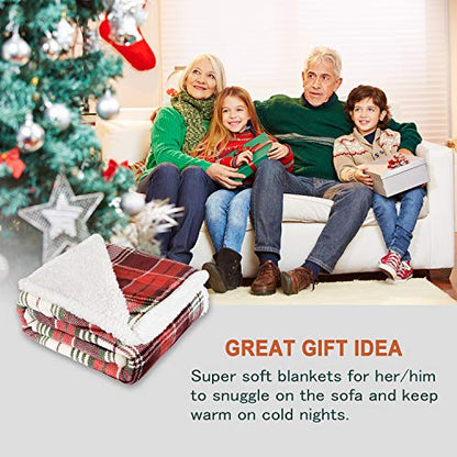 Christmas Red Buffalo Plaid Sherpa Throw Blanket, Reversible Super Soft Warm Comfy Fuzzy Snuggly Micro Fleece Plush Holiday Throws for Couch Sofa Cabin Decro - color: Red Plaid