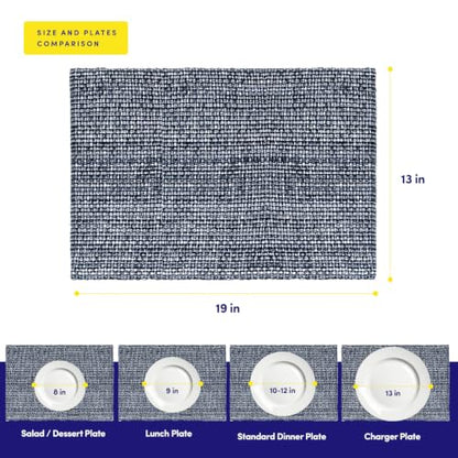 Sweet Home Collection 100% Cotton Placemats for Dining Room Rectangle Two Tone Woven Fabric 13" x 19" Soft Durable Table Mat Set, Set of 6, Navy - color: Navy, size: Rectangle 13" x 19"