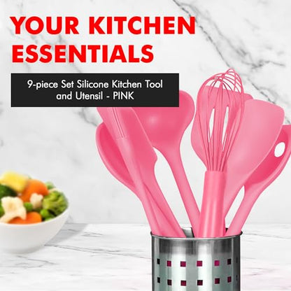Chef Craft - Premium Silicone Kitchen Tools and Utensils Set, Non-Scratch, Withstands Temperatures up to 450°F, BPA-Free, 9 Piece Cooking Utensils Set, Pink - color: Pink, size: 9 Piece Set
