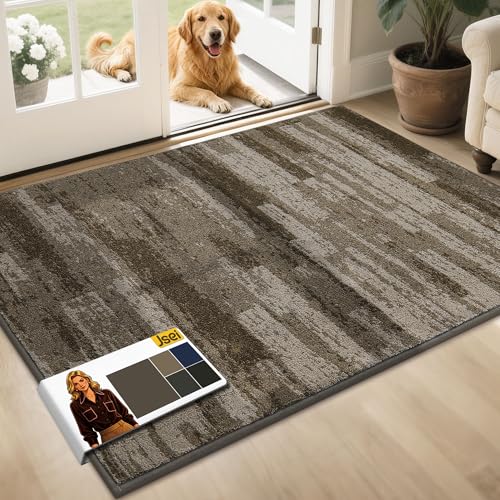 JSEI Dirt Trapper Door Mat 32"x48", Non-Slip Doormat, Brown | Entryway Rugs Washable,Trap Dirt Absorbent Welcome Floor Mat, Low Profile Dog Door Mats for Front Back Door, Wet Shoes & Paws - color: Brown, size: 32'' X 48''