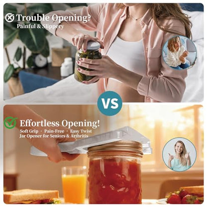 Jar Opener for Weak Hands & Seniors with Arthritis – Easy Twist-Off Lid & Bottle Opener – Ergonomic Non-Slip Handle, Unique Kitchen Gadget & Ideal Christmas Gift for Elderly, Women & Men (Transparent) - color: Transparent