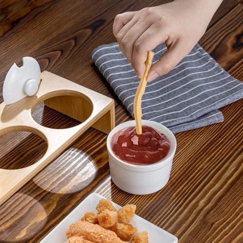 MyGift 10 Pcs Sauce Serving Dish, Hosting Party Essentials Host Gift, 3 Ceramic Ramekin Chip Dip Bowls with Lids & Spoons, Premium Bamboo Server Tray, Condiment Pot Entertaining - color: Bamboo