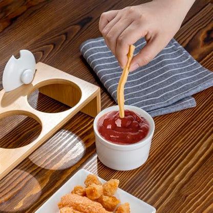 MyGift 10 Pcs Sauce Serving Dish, Hosting Party Essentials Host Gift, 3 Ceramic Ramekin Chip Dip Bowls with Lids & Spoons, Premium Bamboo Server Tray, Condiment Pot Entertaining - color: Bamboo