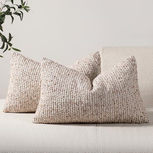 Striped Throw Pillow Covers 12x20 Set of 2 Beige Textured Boucle Chic Morden Boho Accent Farmhouse Rectangular Lumbar Decorative Couch Pillow Covers for Home Decor Bed Sofa Living Room - color: Beige, size: 20" x 12" (Pack of 2)