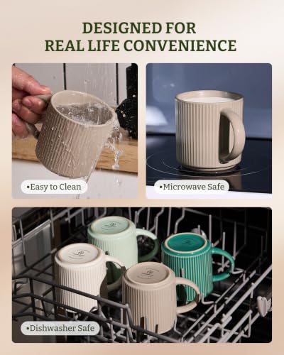 famiware Coffee Mug Set of 4, Star 12 oz Ceramic Mugs Cups Set with Handle | Stoneware Stackable Catering Cup for Coffee, Tea, Cappuccino, Latte, Microwave & Dishwasher Safe, Cinnamon Brown - color: Star-Cinnamon Brown, size: 4 Count (Pack of 1)