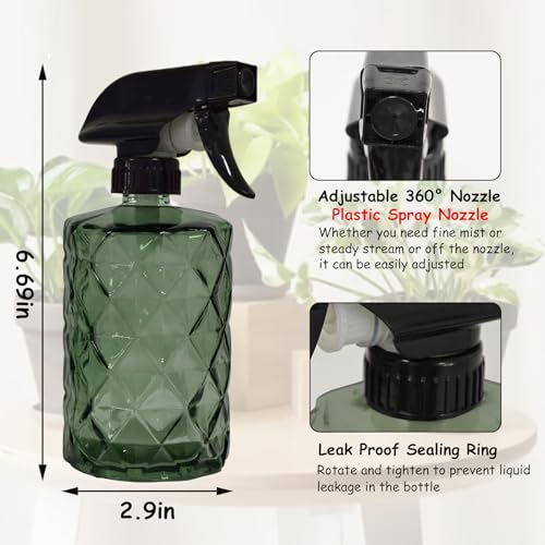 YYTSGG Green Glass Plant Mister Bottle, 12oz Refillable | Water Spray Bottle with Adjustable Mist Nozzle for Indoor Flowers, Outdoor Gardening, Cleaning, Hair and Pets Care - color: Light Green
