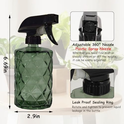 YYTSGG Green Glass Plant Mister Bottle, 12oz Refillable | Water Spray Bottle with Adjustable Mist Nozzle for Indoor Flowers, Outdoor Gardening, Cleaning, Hair and Pets Care - color: Light Green