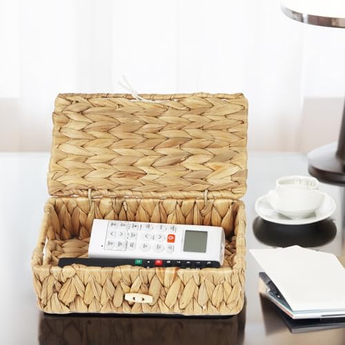 Water Hyacinth Wicker Storage Basket with Lid, X-Small | 9 x 5.1 x 3 Inch Box, Shelf Organizer, Rectangular Woven Bin, Small Item Storage, Natural Home Decor - size: X-Small