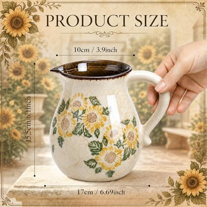 Retro Rustic Ceramic Utensil Holder 6.1" Modern Farmhouse Utensil Crock with Handle Kitchen Organizer for Countertop Home Decoration Housewarming Gift(Sunflower) - style: Sunflower