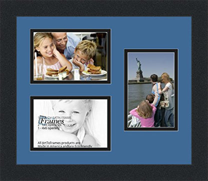 Art to Frames Double-Multimat-389-817/89-FRBW26079 Collage Photo Frame Double Mat with 3-4x6 Openings and Satin Black Frame - color: Liberty Blue, size: 3 - 4x6