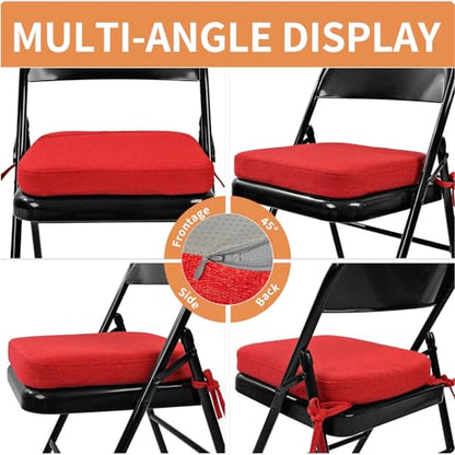 SINOSSO Memory Foam Chair Cushion for Folding Chair 1 Pcs, Thickened 2" Square Kitchen Chair Pad with Ties, Indoor Non-Slip Dining Chair Seat Cushion (1 Piece, Red) - color: Bright Red