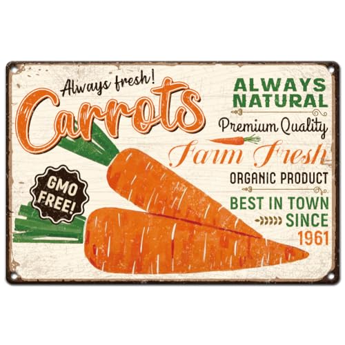 Carrot Vintage Metal Tin Sign 0.79×1.18inch Retro Iron Vegetable Sign Rusty Look Fresh Carrot Poster for Farmhouse Country Market Kitchen Bar Fruit Vendor Home Decor - style: Carrot