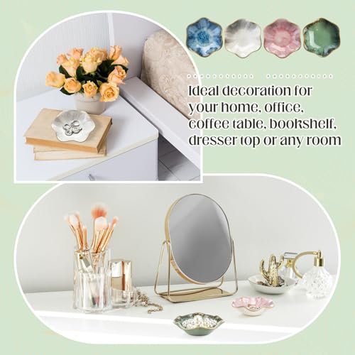 4 Pack Small Jewelry Dish Ceramic Trinket Holder Dish Tray for Rings Earrings Necklaces Bracelets 4.3 x 3.9 Inch Key Bowl Women's Birthday Mother's Day Wedding Gift - color: Green, White, Crystal Green, Pink, style: Ceramic