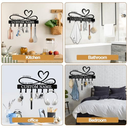 Personalized Metal Infinity Heart Key Hooks, Custom Couple's Name Key Holder Wall Mount, Key Hook Coat Rack, Key Holder Wall Hanging, Love Shape Wedding Housewarming Gift - color: 07 Heart