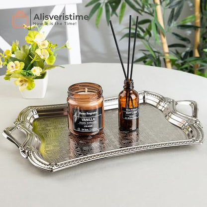 Alisveristime Elisa Rectangular Metal Serving Tray, 14.6 x 9 in (Silver) - color: Silver