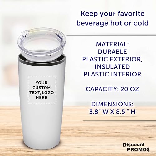 Custom Plastic Tumblers 20 oz Set of 6/12/24 Personalized Bulk Pack with Lids, Ice Coffee Tumbler, To Go Cup Insulated - White - color: - Custom – White