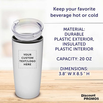 Custom Plastic Tumblers 20 oz Set of 6/12/24 Personalized Bulk Pack with Lids, Ice Coffee Tumbler, To Go Cup Insulated - White - color: - Custom – White