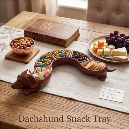 Retro five-piece dachshund plate set, five-compartment plate, divider tray set, suitable for holding snacks, cheese, nuts, and fruit, perfect for entertaining guests and party table decoration