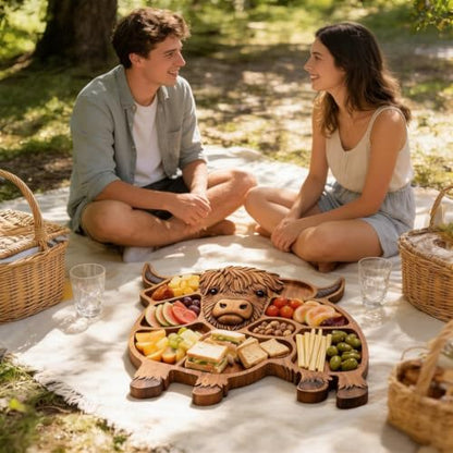 Highland Cow Wooden Charcuterie Board, Rustic Farmhouse Serving Board, Appetizer Board, for Snack Fruit Meat Cheese Home Party Banquet Family Gathering Dining Table Holiday Kitchen (A) - color: A