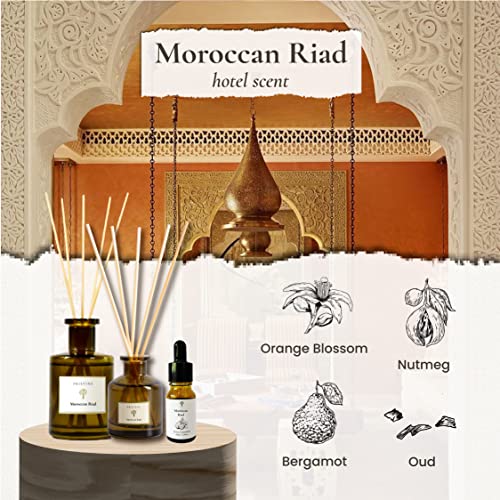 PRISTINE Moroccan Riad/Inspired by Venetian Reed Diffuser for Home | Refreshing Blend of Bergamot, Orange, Earthy Oud Reed Diffuser Set, Oil & Reed Diffuser Sticks | Home & Office Decor - size: 1.69 fl oz