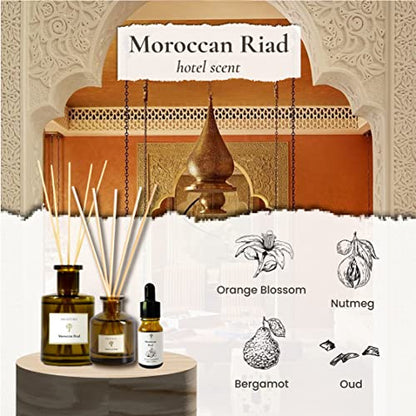 PRISTINE Moroccan Riad/Inspired by Venetian Reed Diffuser for Home | Refreshing Blend of Bergamot, Orange, Earthy Oud Reed Diffuser Set, Oil & Reed Diffuser Sticks | Home & Office Decor - size: 1.69 fl oz